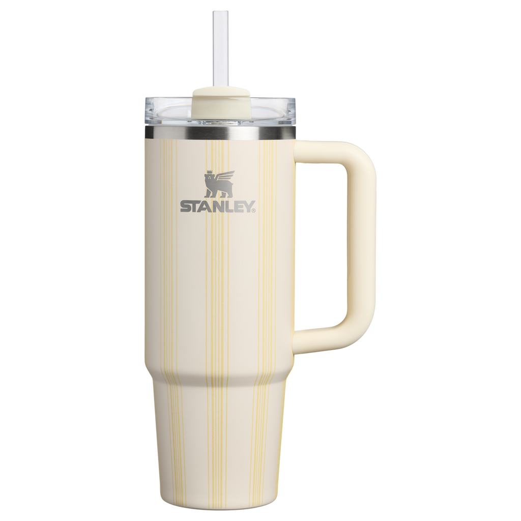 Insulated Travel The Quencher H2.0 Flowstate Tumbler D343V - Double-Wall Vacuum Insulated Travel Tumbler with Straw - Cream Picnic Stripe