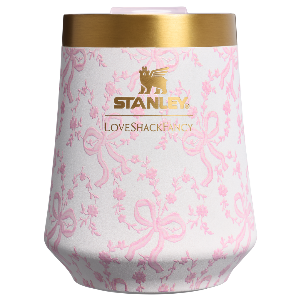 Shatterproof Luxury Stanley 1913 x LoveShackFancy Holiday Reserve Wine Tumbler D367F - Elegant Stemless Vacuum Insulated Wine Tumbler - Coquette Bow Chantilly